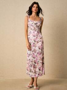 Poéselle Váy họa tiết hoa thanh lịch dành cho nữ, mùa hè - Màu tím hoa cà - Xem 6