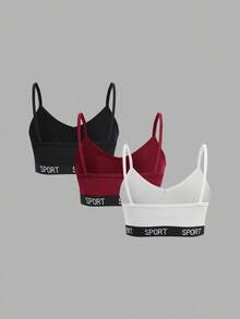 SHEIN Girlism Teen Girl 3pcs/Set Minimalist Letter Elastic Camisole Bralette Fall Winter - Multicolor - View 2