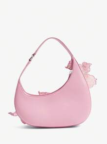 SHEIN SXY 女士、女式单肩包、流浪包、粉色、刺绣亮片贴花、花朵、时尚、优雅、浪漫、简约、个性化、多功能、适合度假、节日、约会、日常、下午茶、派对、舞会、俱乐部、约会、生日、晚会、约会之夜 - 粉色 - 查看 4