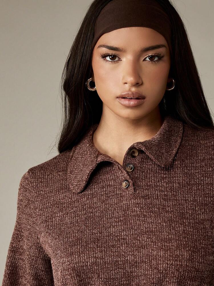 MISSGUIDED Boxy Fit Retro Collared Polo Mini Dress Autumn Winter Long Sleeve Fitted Ribbed Knit Sweater Dress Elegant Office Party Wear