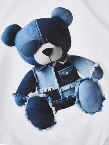 SHEIN 2pcs Women Set, New Design White Crew Neck Sweatshirt With Funny Graphic Print, Panda Graphic Splice, Fitted Short Sleeve Leggings With Digital Print And Splice Pattern, Matching Family Outfit - Multicolor - View 8