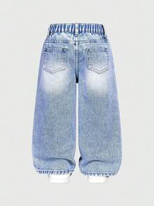 Sparklyn 女童复古时尚休闲百搭牛仔裤，蓝色破洞直筒修身款，适合所有季节，破洞牛仔裤，女童宽松破洞牛仔裤，秋冬季