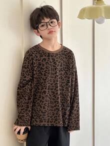 DAZY 宽松版型男童豹纹圆领T恤，休闲，秋季