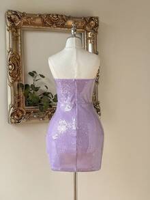 Lovelzi 时尚性感前卫闪亮亮片面料美人鱼抹胸连衣裙，适合夜店、派对、度假、鸡尾酒会 - 淡紫色 - 查看 4