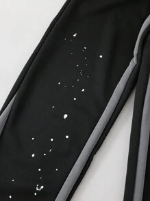 PAVTROS 1pc Boys' Casual Comfortable Black Knit Patchwork Wide Leg Pants, Street Style, Autumn/Winter - Black - View 4