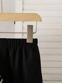 SHEIN 男童立领长袖双面袖口衬衫、裤子和网眼连帽背心三件套 - 黑色 - 查看 3