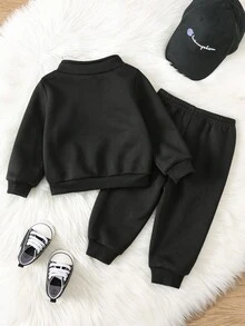 Bubblio Bộ 2 món/Bộ đồ liền thân giữ nhiệt cho bé trai, quần jogger và áo nỉ lót lông, bộ đồ thể thao thoải mái, dễ phối đồ cho mùa thu/đông, thích hợp mặc trong nhà, ngoài trời, mặc hàng ngày, thể thao, vui chơi, tiệc tùng, ngày lễ, bộ đồ thể thao 2 món cho bé mới biết đi, bộ đồ thường ngày cho bé, bộ đồ cho bé mùa thu đông, mặc dạo phố cho trẻ sơ sinh - màu đen - Xem 2