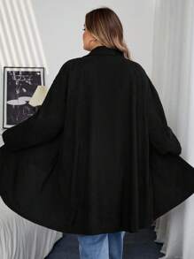 SHEIN CURVE+ Curve 加大码/秋装/秋季女装/女冬装/冬装大码女式乡村风格灯芯绒双口袋纽扣门襟中长外套，秋季夹克加大码夹克 8xl 女装 6xl 加大码女装 5xl 加大码加大码灯芯绒夹克，女式秋季服装/秋/冬 - 黑色 - 查看 2