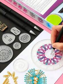 22 件绘图尺套装，释放您的创造潜力 - 透明魔法螺旋绘图模板 - 非常适合绘画和花卉尺子、返校绘画用品、儿童最佳返校礼物、万圣节和圣诞节礼物。 - 彩色 - 查看 7