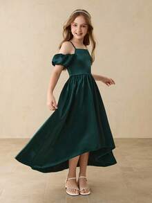 Princess Dress For Girls, Suitable For Graduation, Violin/Piano Performance, Hosting, Party, Halloween, Long Sleeve Chiffon Dress Fall Winter - Green - View 5