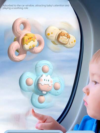3 件套婴儿吸盘旋转玩具套装，适合 0-3 岁，4 朵花旋转陀螺，趣味沐浴时间牙胶益智玩具，有助于培养手眼协调能力，早期学习感官游戏，婴儿教育礼物