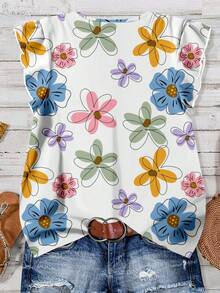 EMERY ROSE 大码女式彩色花卉印花休闲衬衫，适合夏季海滩度假 - 彩色 - 查看 2