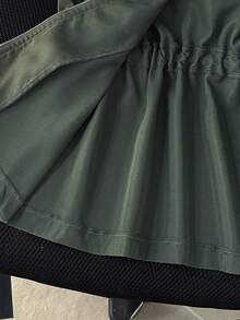 SHEIN Lacomfia Chaqueta casual de manga larga con cremallera, bolsillos múltiples y cordón para mujer de talla grande