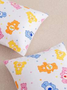 SHEIN X Care Bears 心形熊印花粉色双面羽绒被套套装，礼品 - 粉色 - 查看 7