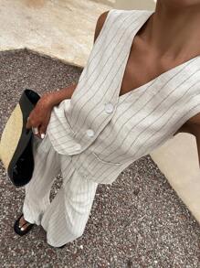 Livesso 2 Pieces Urban Style Women Summer New Outfit Linen,Back To School Clothes Lounge Sets For Women - Beige - View 1