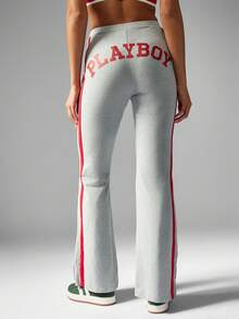 Missguided x Playboy 校队风格喇叭裤复古高腰标志运动休闲裤冬季秋季休闲街头长裤 Y2K 时尚