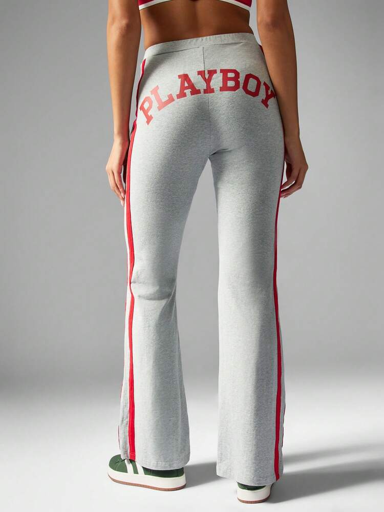 Missguided x Playboy Varsity Style Flare Leg Pants Retro High Rise Logo Athleisure Lounge Pants Winter Fall Casual Streetwear Trousers Y2K Fashion