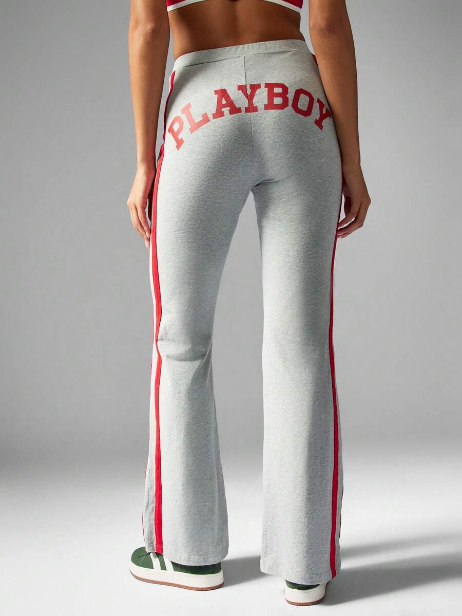 Missguided x Playboy 校队风格喇叭裤复古高腰标志运动休闲裤冬季秋季休闲街头长裤 Y2K 时尚