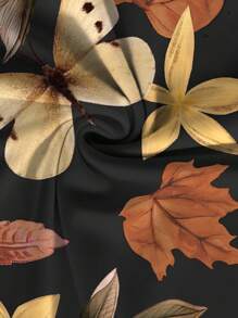 EMERY ROSE Plus Size Butterfly Leaf Print Women's Black,Summer,Boho,Everyday Daily Casual Elegant Round Neck Double Layer Flutter Sleeve Loose Shirt Blouse - Multicolor - View 7