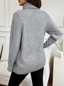 SHEIN Maternity Casual Solid Color Turtleneck Wrap Nursing Sweater, Autumn/Winter  Women's Sweater  Warm And Flannel - Grey - View 2