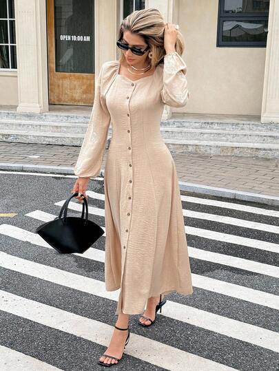 Serisse 女式法式休闲棕色连衣裙时尚优雅甜心领单排扣刺绣长裙、女士秋季连衣裙、女士冬季连衣裙、新年连衣裙、秋季婚礼宾客连衣裙、女士休闲连衣裙、派对优雅连衣裙、女士秋季连衣裙、休闲连衣裙、适合秋冬季女士秋季连衣裙秋季婚礼宾客连衣裙冬装女士秋季服装女士秋季连衣裙冬装女士冬季服装女士冬季服装女士返校节连衣裙晚礼服女士约会晚礼服婚礼宾客连衣裙女士 Y2k 服装老钱连衣裙老钱服装女士飘逸连衣裙、婚礼宾客连衣裙、优雅派对连衣裙、秋季婚礼宾客连衣裙、女士感恩节服装、新年连衣裙、休闲连衣裙、秋季连衣裙