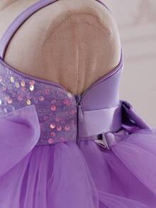 Glamorique Kids 圣诞节/新年派对装女婴亮片拖尾薄纱蛋糕裙、细肩带柔软公主裙 - 紫色 - 查看 8