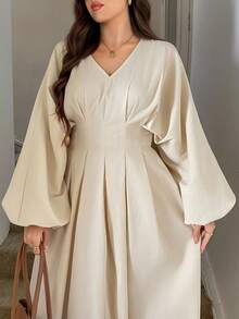 SHEIN LUNE 大码连衣裙 女士教堂礼服 婚礼宾客礼服 大码婚礼宾客礼服 约会晚礼服 女士教师服装 女士秋季连衣裙 秋季服装 大码编织纹理提花面料，三维垂直条纹面料，高重量，大灯笼袖效果，齐腰连衣裙 优雅的日常派对活动假日优雅服装，办公室警笛风格服装 长裙 老钱风格女士婚礼宾客礼服 女士夜间外出礼服 女士返校节礼服 女士秋季服装 女士派对礼服 节日礼服 - 杏色 - 查看 7