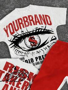 SHEIN Bộ 3 áo thun cổ tròn in hình mắt cá tính, in khẩu hiệu thời trang, in ký hiệu đô la và quần ống loe cho bé trai, phù hợp cho mùa hè - Nhiều màu - Xem 4