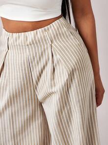 Radiana Women's Khaki Striped Suit Pants, Versatile Bottom Wear For Daily Outings And Office Commute Striped Wide Leg Pants In Fall/Winter - Multicolor - View 5