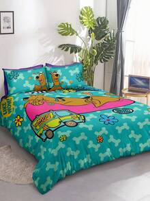SCOOBY-DOO X SHEIN 3pc Cute Style Printed Bedding Set,Suitable For Single Bed/Double Bed/Queen Bed/King Bed, Dormitory/Home - Multicolor - View 4