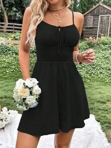 Soleia Tie Front Cami Dress - Black - View 6