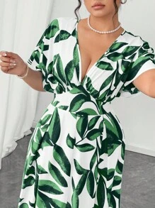 Elenzga Vestido elegante con cuello en V y estampado floral para mujer, primavera/verano - Verde - Ver 3