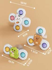 Zazumi 3 件装吸盘感官玩具旋转玩具，适用于婴儿吸盘活动中心，带有动物图案，恐龙兔子熊视觉追踪焦点训练器高脚椅游戏旅行忙碌板亲子游戏礼物随机颜色珠子