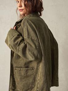 Bohemela Women's Turndown Collar Long Sleeve Pocket Jacket,Fall - Army Green - View 8