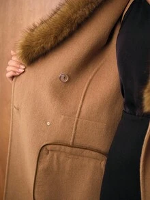 MOTF PREMIUM WOMEN'S WOOL BLEND OVERCOAT WITH FUR COLLAR, AUTUMN/WINTER - Camel - View 7