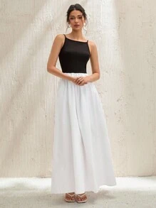CLARA VERO Vestido largo sin mangas de color bloque para mujer