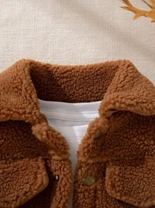 SHEIN Baby Boy Vintage Style Fleece Collar Jacket Fall Winter - Brown - View 4