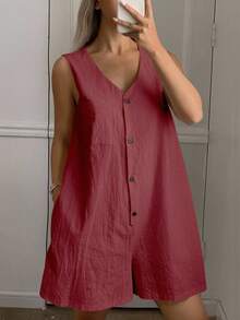 DAZY Women's Minimalist Sleeveless Jumpsuit Loungewear Pajama - Red - View 5