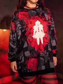 IT x SHEIN 大码恐怖电影图案圆领长袖T恤 - 彩色 - 查看 4