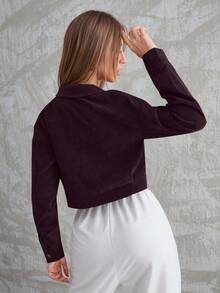 Modelyn Women's Solid Color Minimalist Short Jacket, Daily Wear, Long Sleeve - Purple - View 2