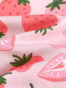 Cozy Pixies 女婴舒适睡衣套装，卡通草莓印花柔软针织圆领长袖上衣和松紧腰打底裤 - 粉色 - 查看 5