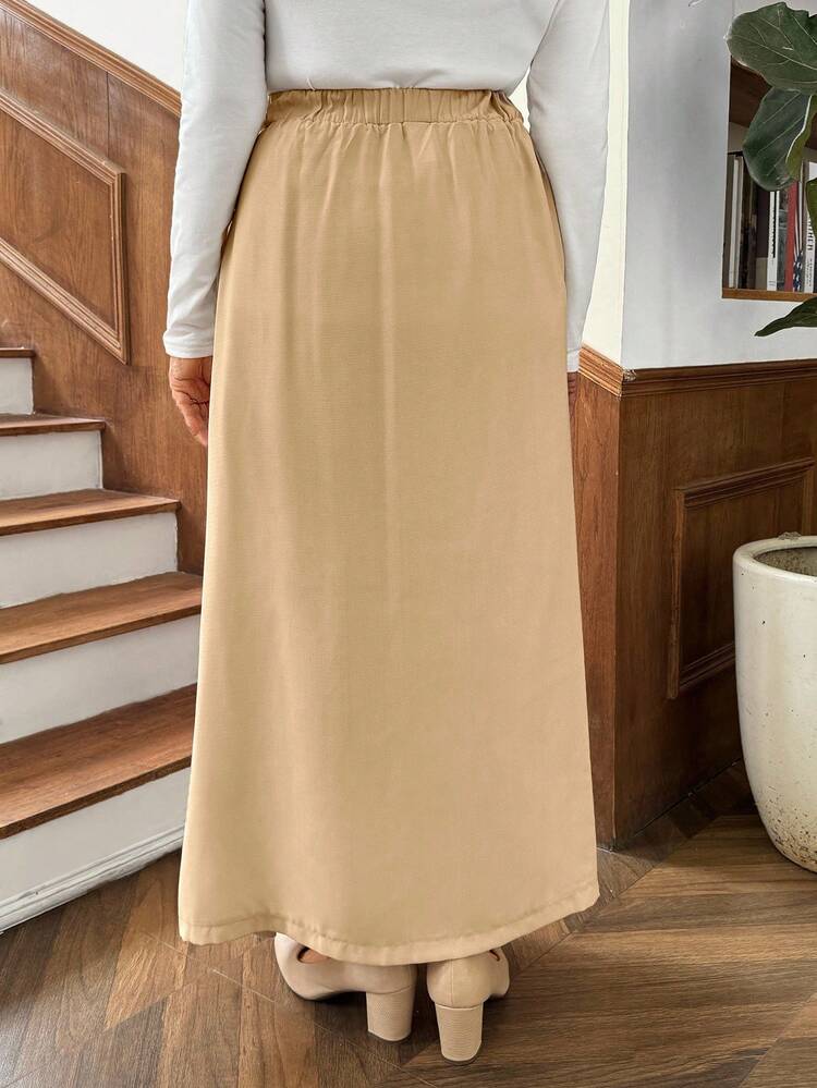 Women Casual Plain Color Long Skirt, Autumn