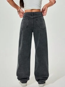 SHEIN ICON Women's Casual Pocketed Straight Loose Fit Jeans