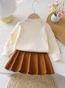 Souflis Souflis Baby Girl Bow Decor Knitted Cardigan And Knitted Skirt Set Fall Winter - Apricot - View 2