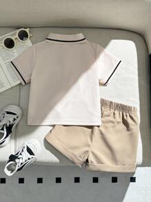 Souflis Souflis 男婴幼儿新生儿休闲日常外出绅士风 Polo 衫 + 短裤套装，军绿色