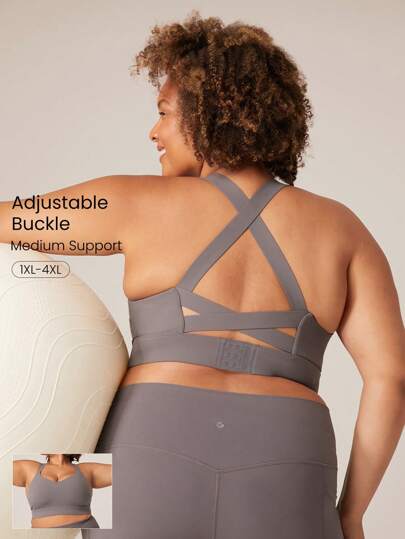 GLOWMODE FeatherFit™ Adjustable Buckle Back Double Crisscross Strapped Sweetheart Neck Sports Bra Low Impact Yoga Daily Removable Cups