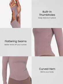 GLOWMODE FeatherFit™ Waist Slimming Curved Long Sleeve Top Low Impact Yoga Pilates Daily Summer Gym - Elderberry - View 3