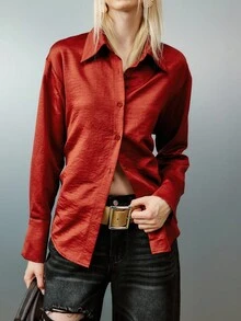Airlisse Women's Open Front Long Sleeve Shirt With Backless Tie-Up Collar Fall Cloth For Women. Red - Burgundy - View 7