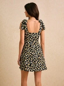 Poéselle Women's Casual Ditsy Floral Sleeveless Mini Dress, Summer - Black - View 3