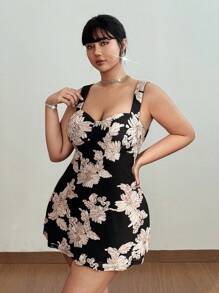 Viva Relle Vestido camisero de verano con estampado floral para tallas grandes - Negro - Ver 3
